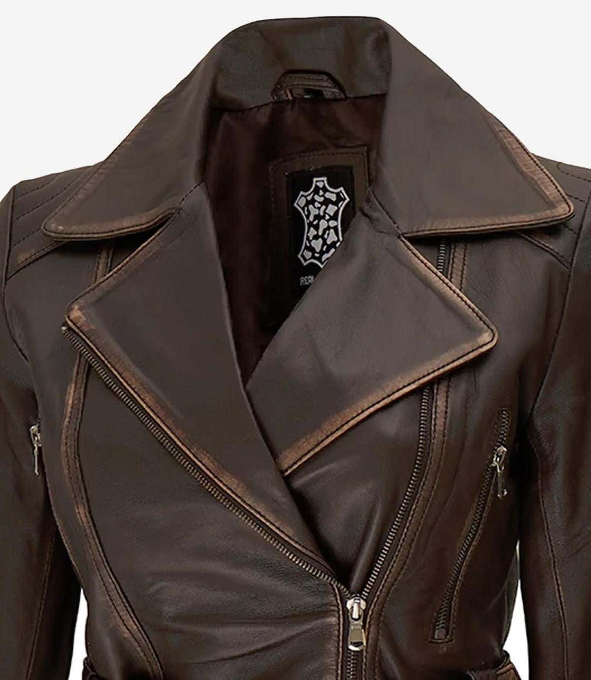 Distressed Brown Asymmetrical Leather Jacket for Women 3
