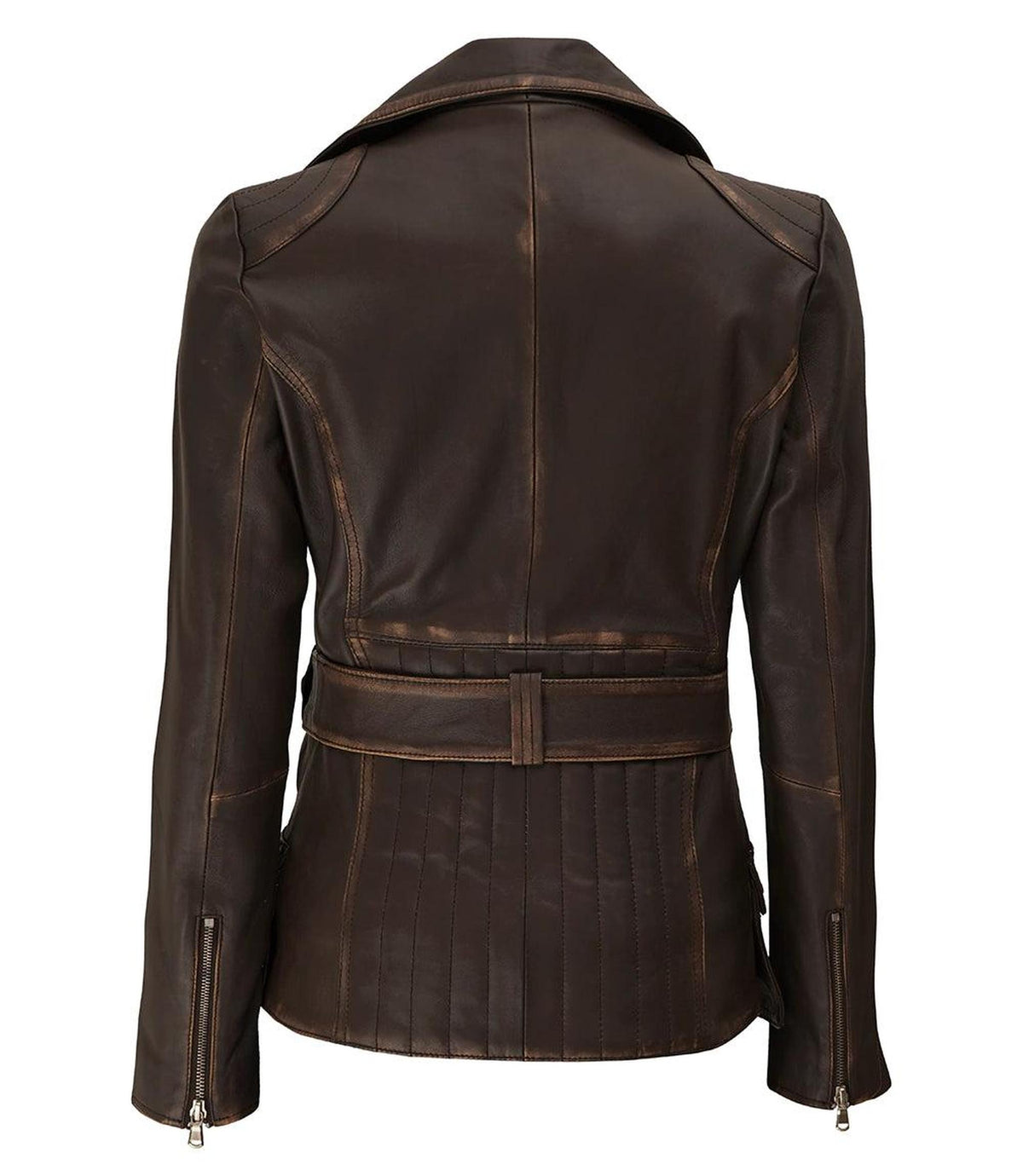 Distressed Brown Asymmetrical Leather Jacket for Women 5