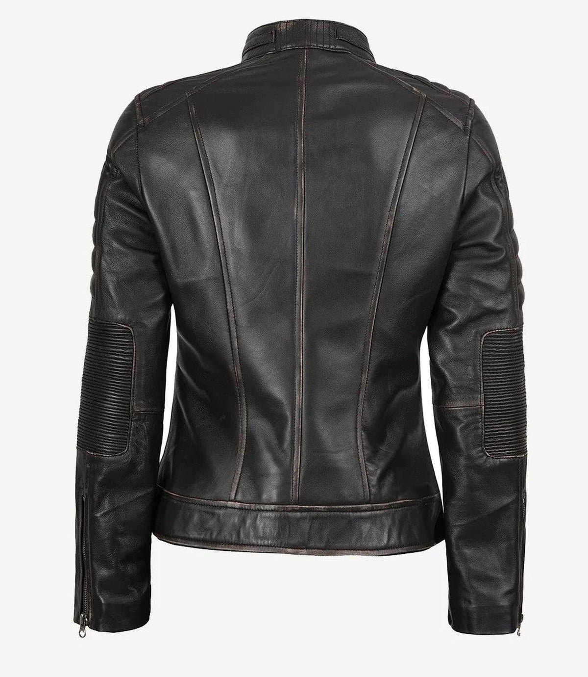 Distressed Brown Cafe Racer Leather Jacket for Women-Leather Jackets-Glompi-Glompi