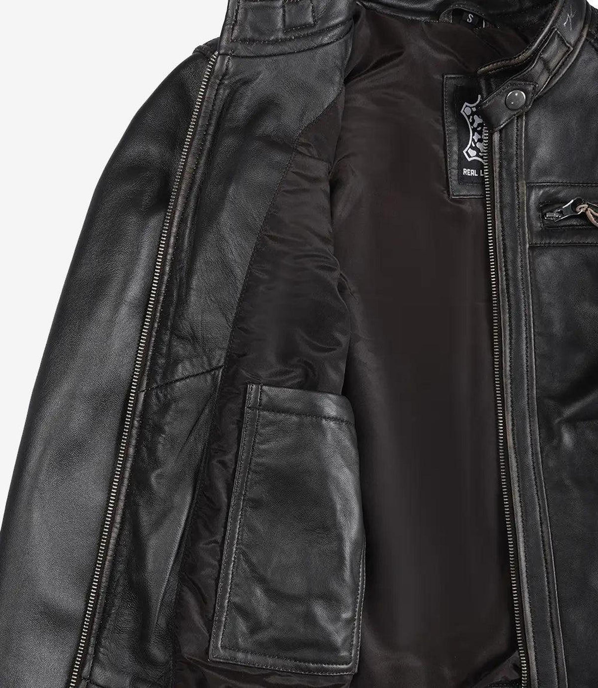 Distressed Brown Lambskin Biker Jacket for Women-Leather Jackets-Glompi-Glompi