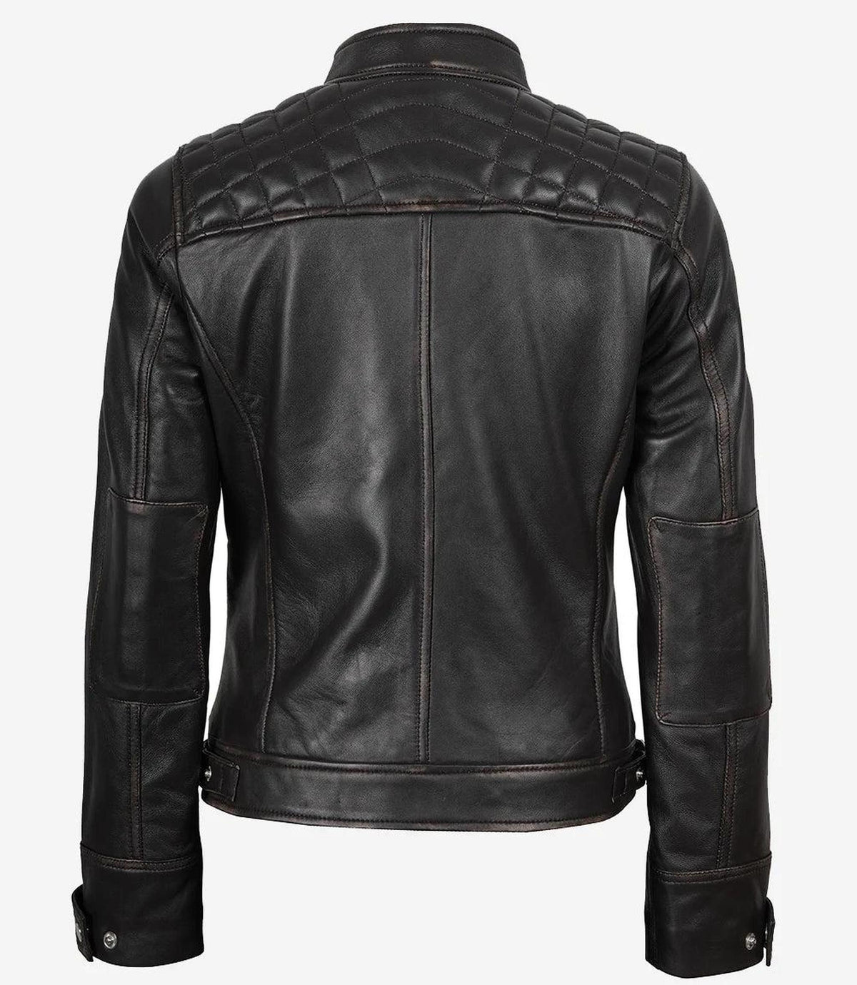 Distressed Brown Lambskin Biker Jacket for Women-Leather Jackets-Glompi-Glompi