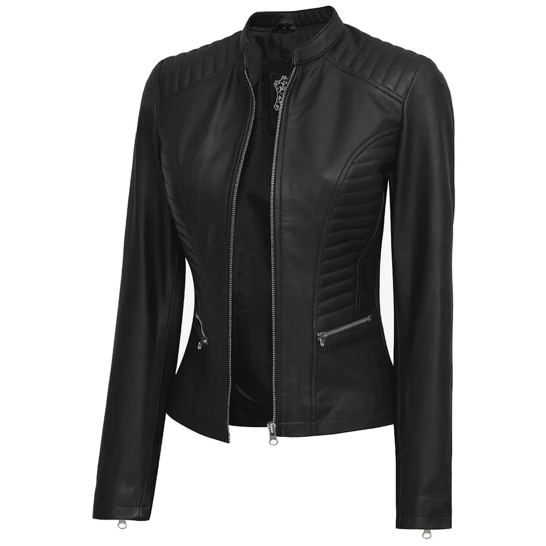 Distressed Brown Leather Biker Jacket for Women-Leather Jackets-Glompi-Black-XS-Glompi