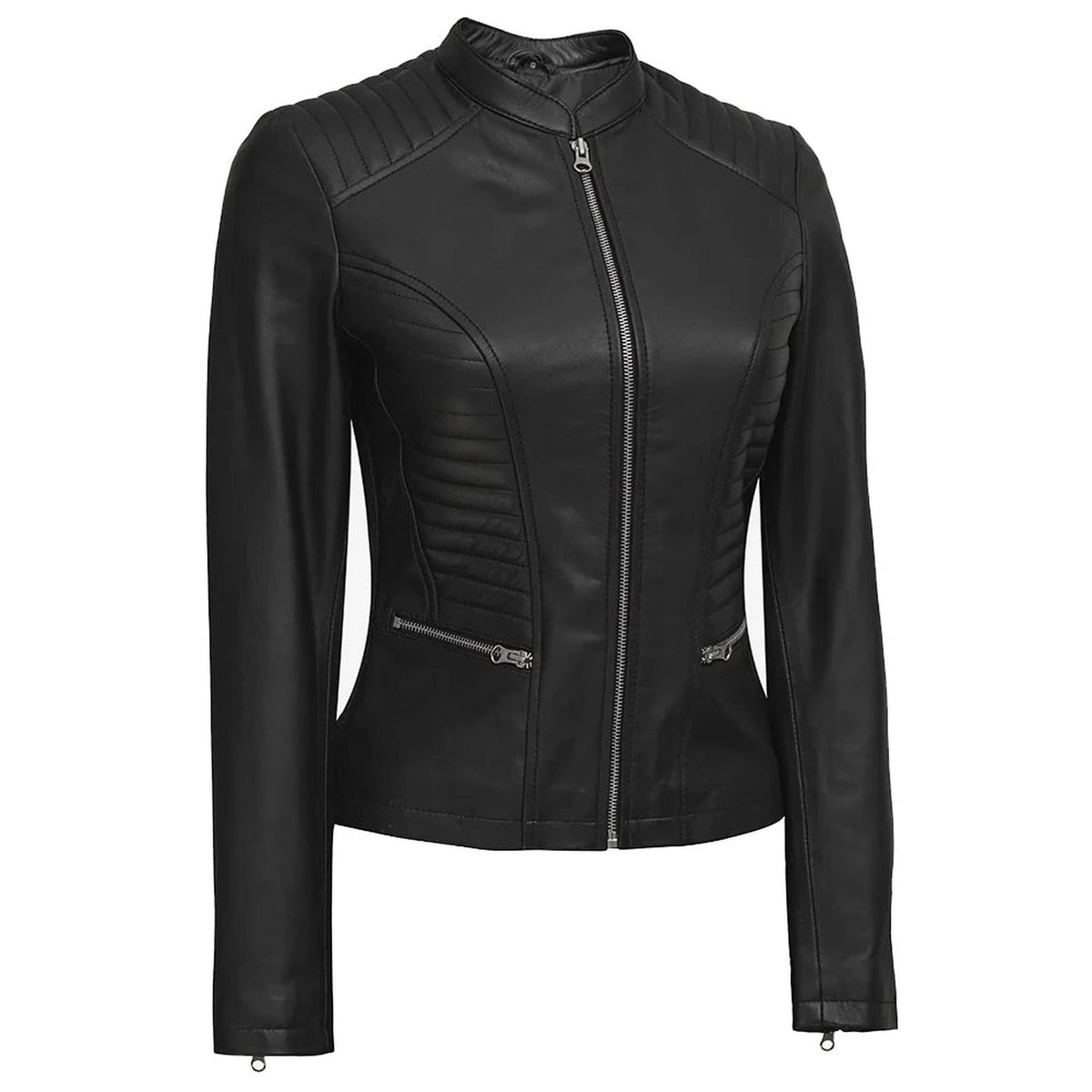 Distressed Brown Leather Biker Jacket for Women-Leather Jackets-Glompi-Glompi