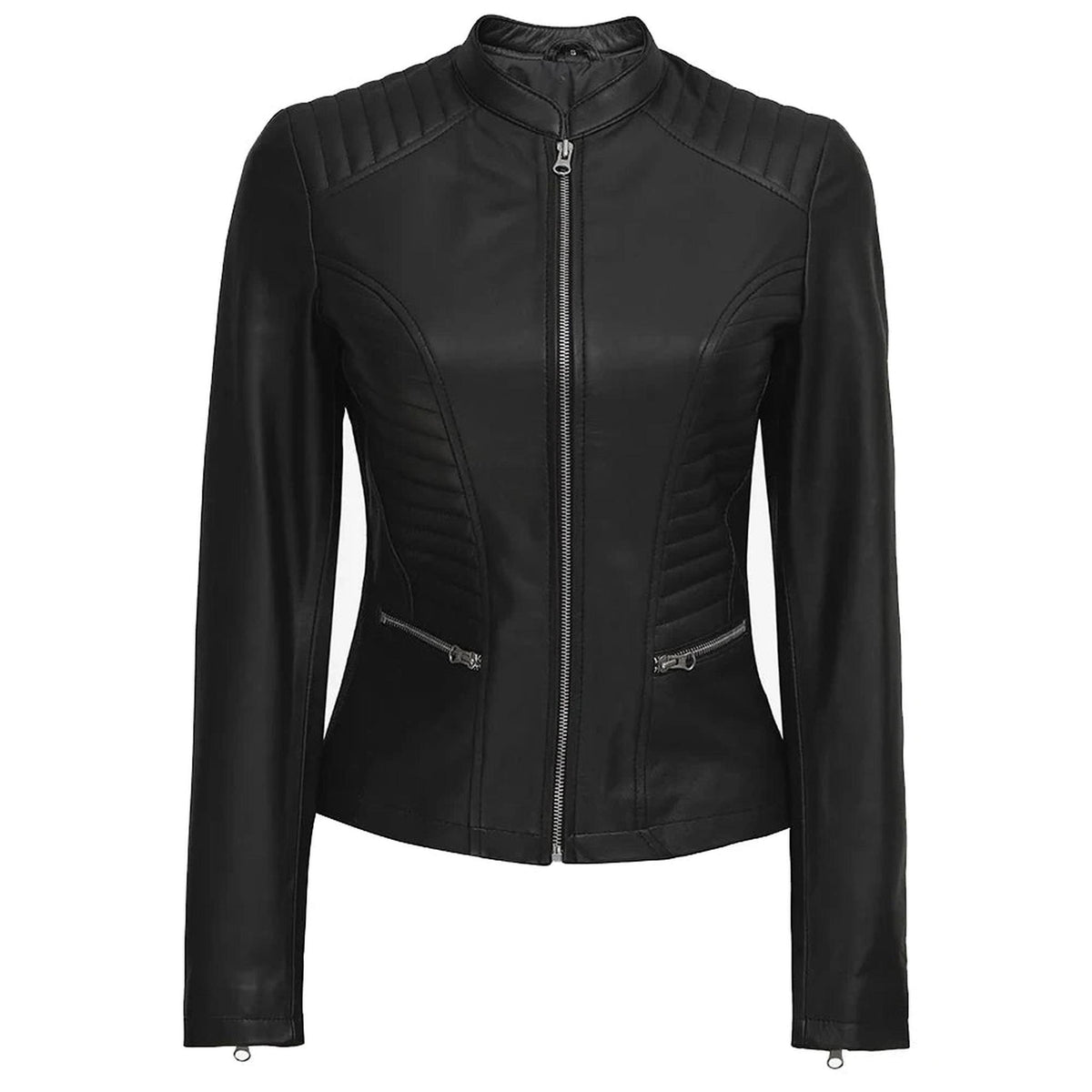 Distressed Brown Leather Biker Jacket for Women-Leather Jackets-Glompi-Glompi
