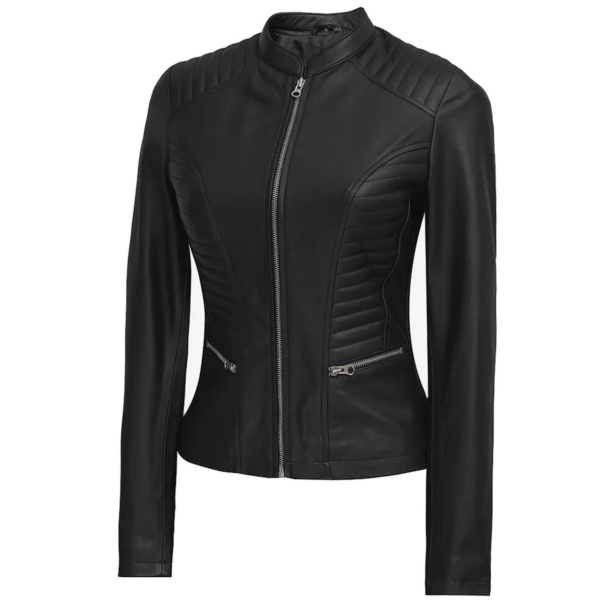 Distressed Brown Leather Biker Jacket for Women-Leather Jackets-Glompi-Glompi