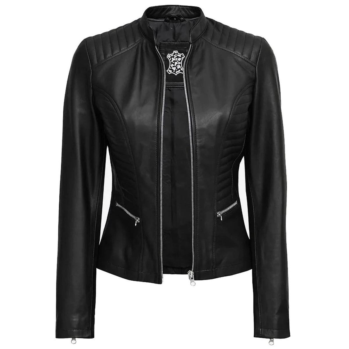 Distressed Brown Leather Biker Jacket for Women-Leather Jackets-Glompi-Black-XS-Glompi