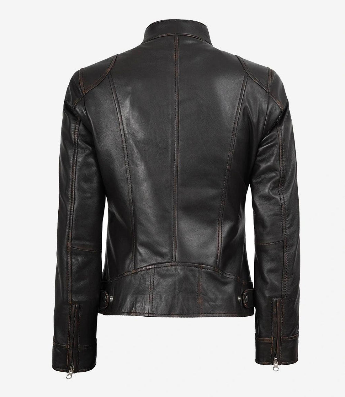 Distressed Brown Leather Jacket for Women in Biker Style-Leather Jackets-Glompi-XS-Glompi