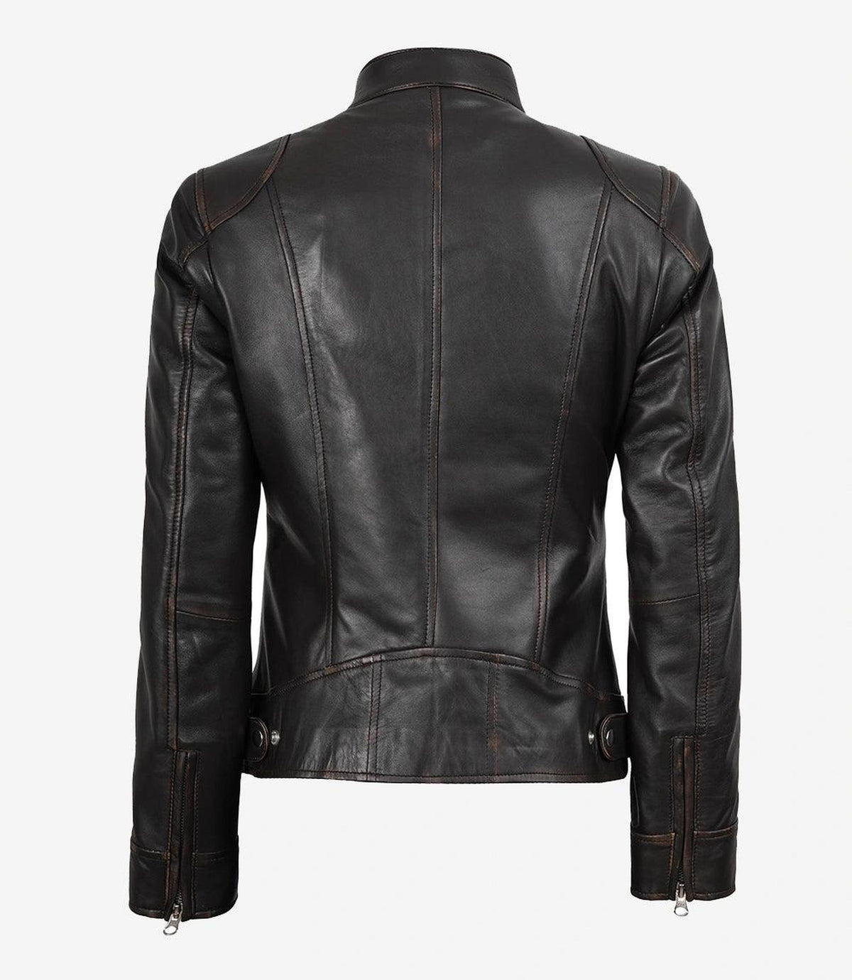 Distressed Brown Leather Jacket for Women in Biker Style-Leather Jackets-Glompi-Glompi