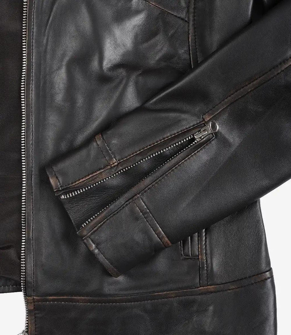 Distressed Brown Leather Jacket for Women in Biker Style-Leather Jackets-Glompi-Glompi