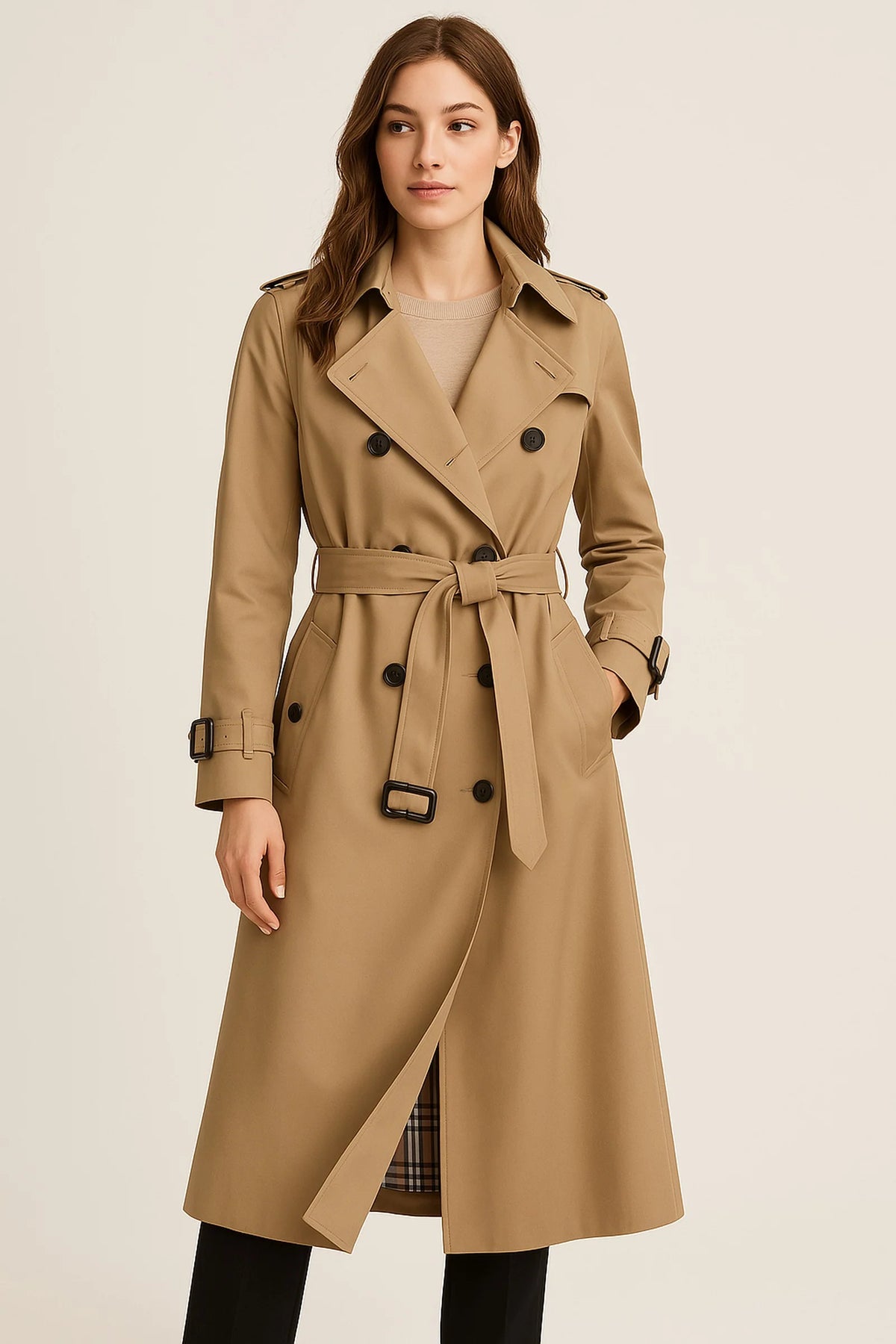 Double-Breasted Black Trench Coat for Women 1