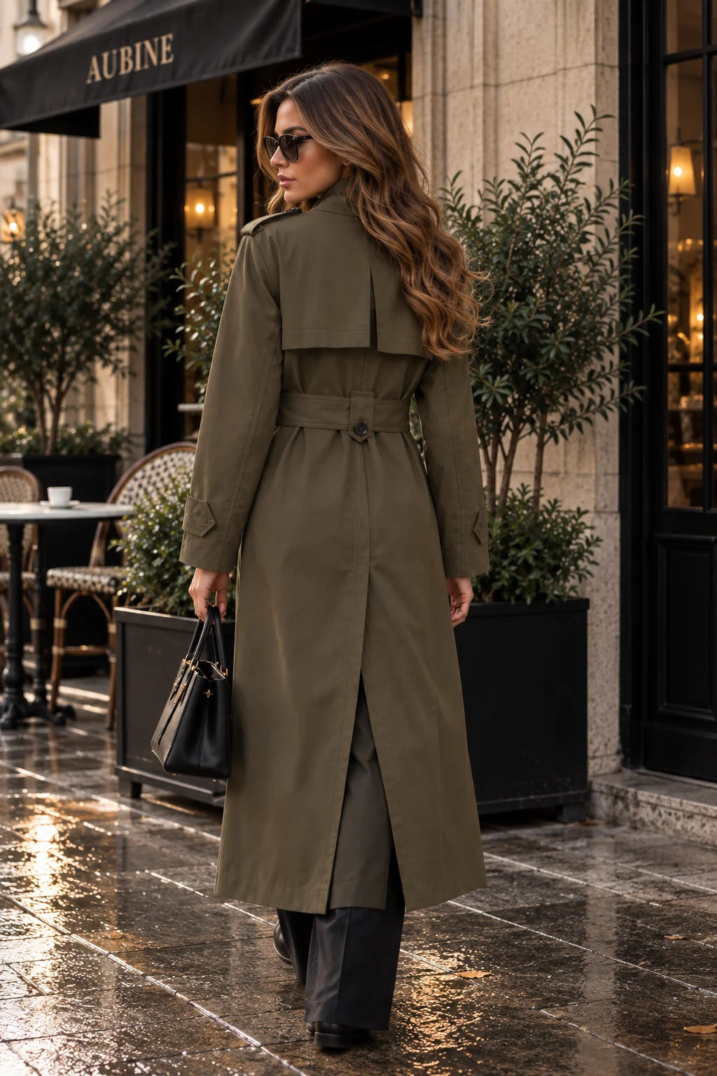 Double-Breasted Black Trench Coat for Women with Adjustable Belt 3