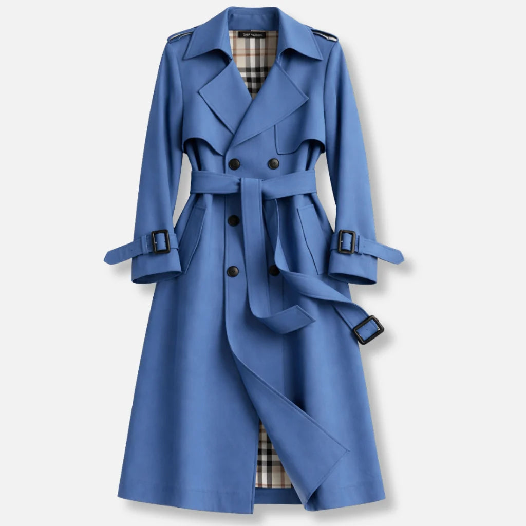 Double Breasted Trench Coat with Check Lining and Belt 2