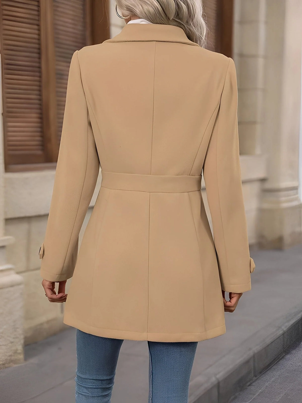 Double Breasted Trench Coat with Gold Button Detail 2