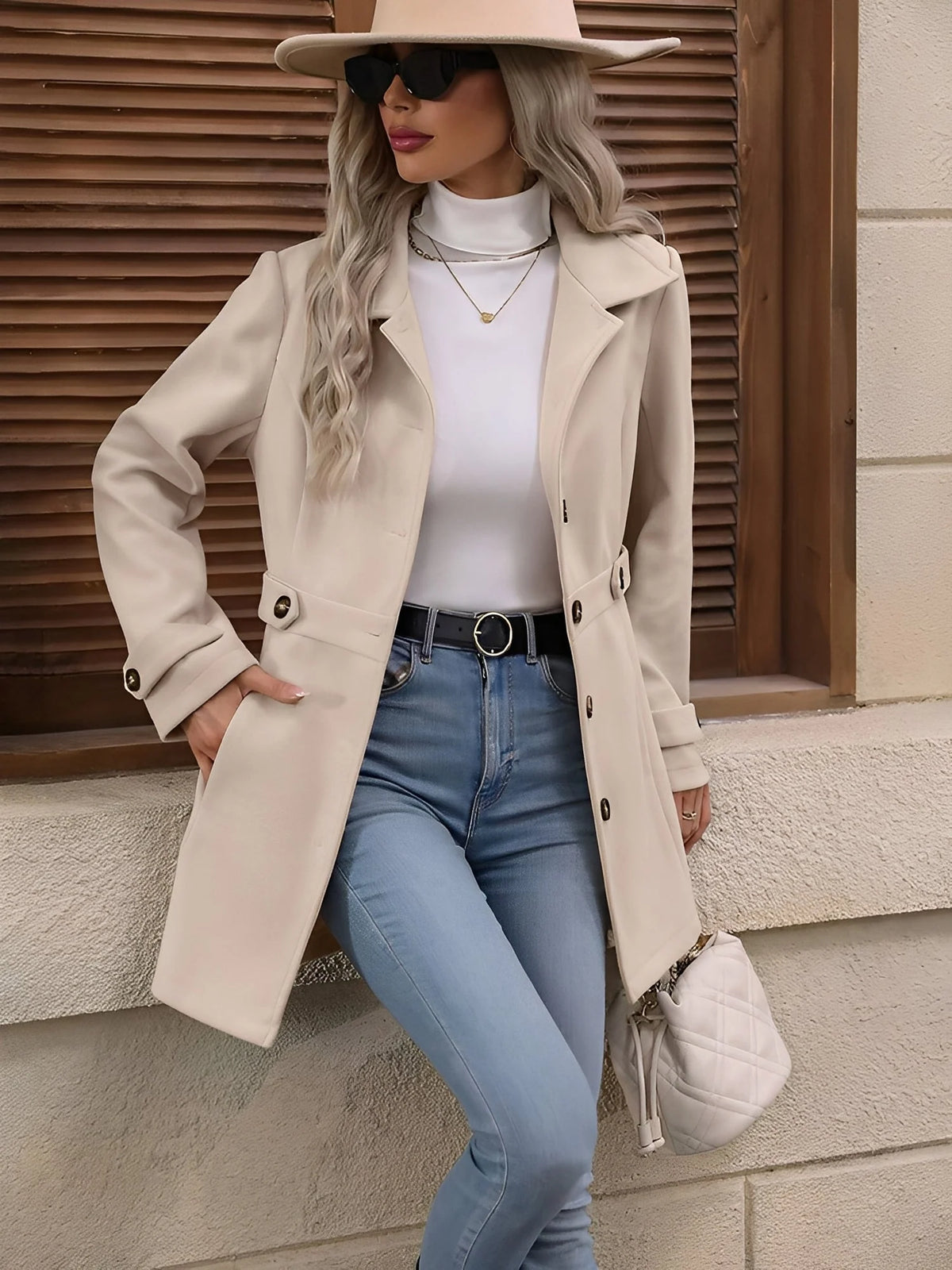 Double Breasted Trench Coat with Gold Button Detail 3
