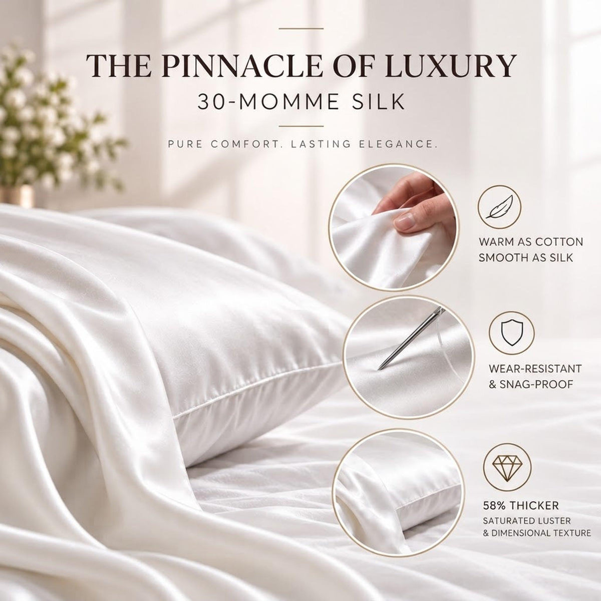 Elegant 30 Momme Pure Silk Pillowcase Set - Queen Size-Pillowcases-Glompi-Glompi