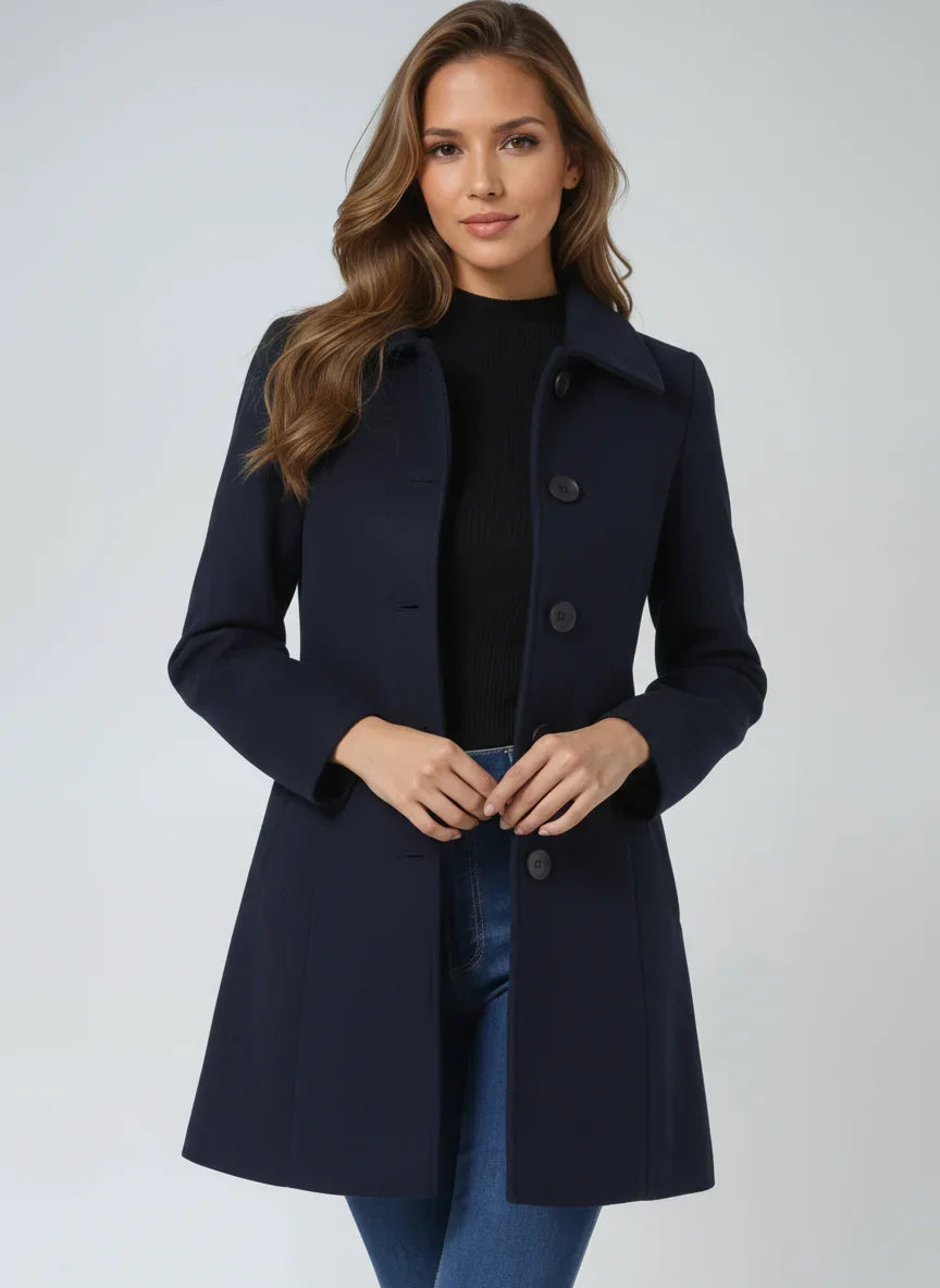 Elegant A-Line Wool Coat with Satin Lining for Women 2
