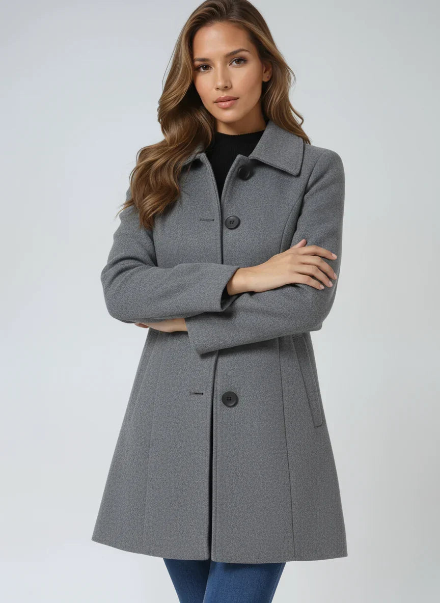 Elegant A-Line Wool Coat with Satin Lining for Women 0
