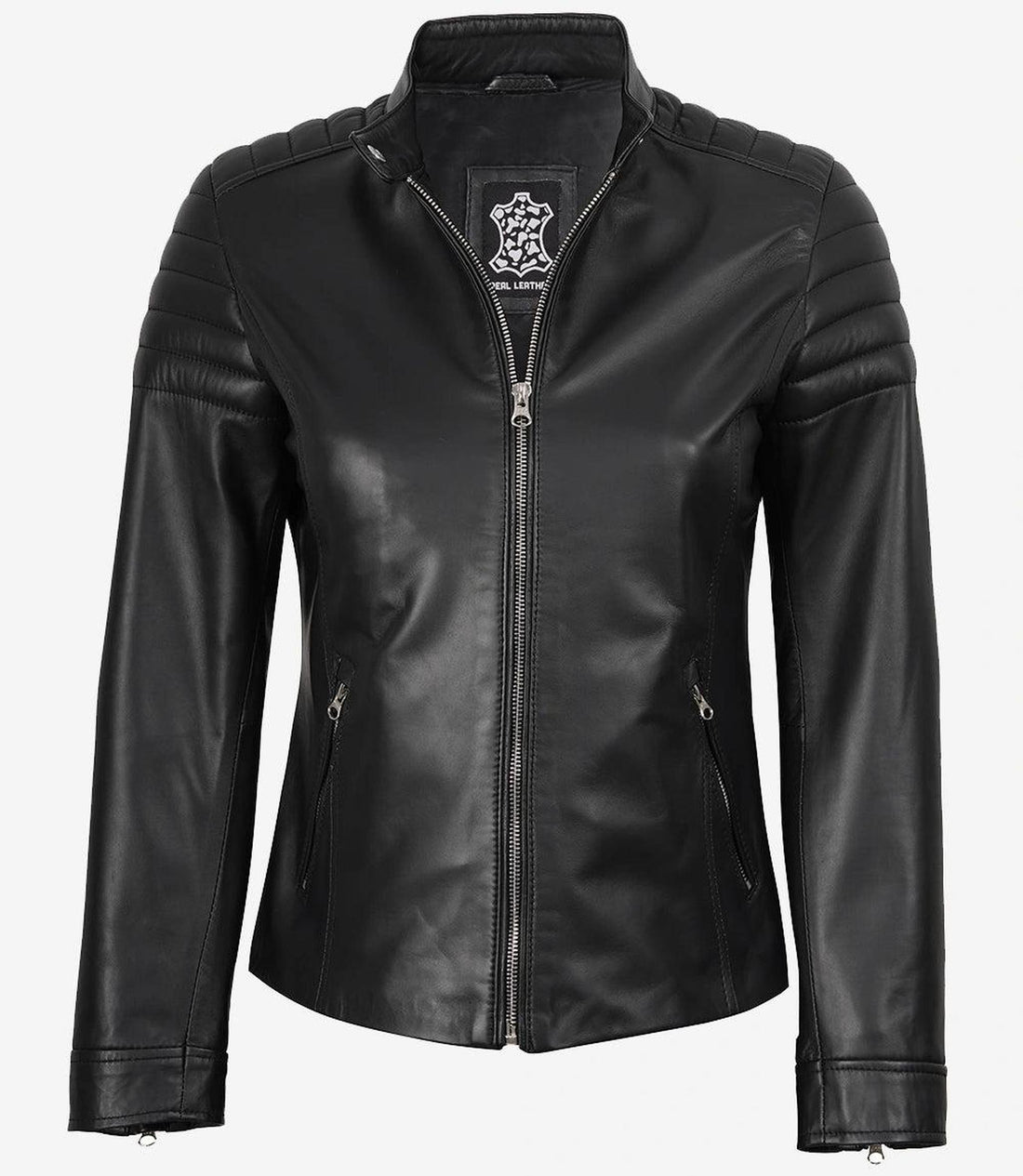 Elegant Black Leather Jacket for Women with Biker Design 2