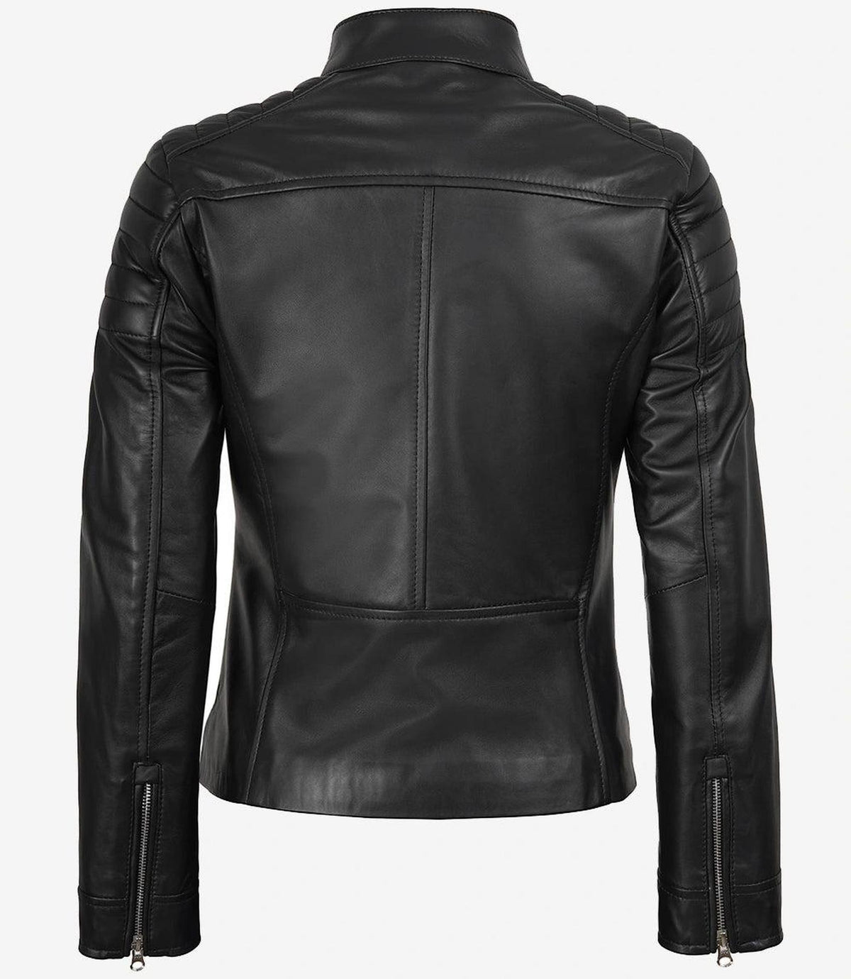 Elegant Black Leather Jacket for Women with Biker Design-Leather Jackets-Glompi-Glompi