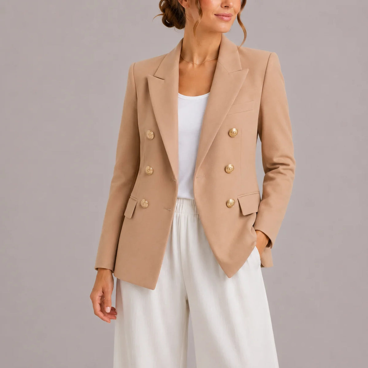 Elegant Double-Breasted Women's Blazer with Gold Buttons 2