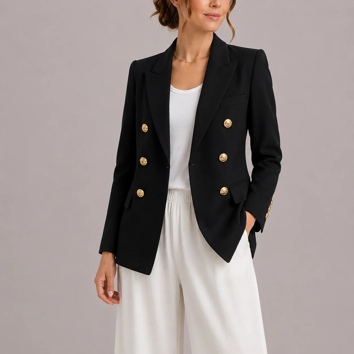 Elegant Double-Breasted Women's Blazer with Gold Buttons 0