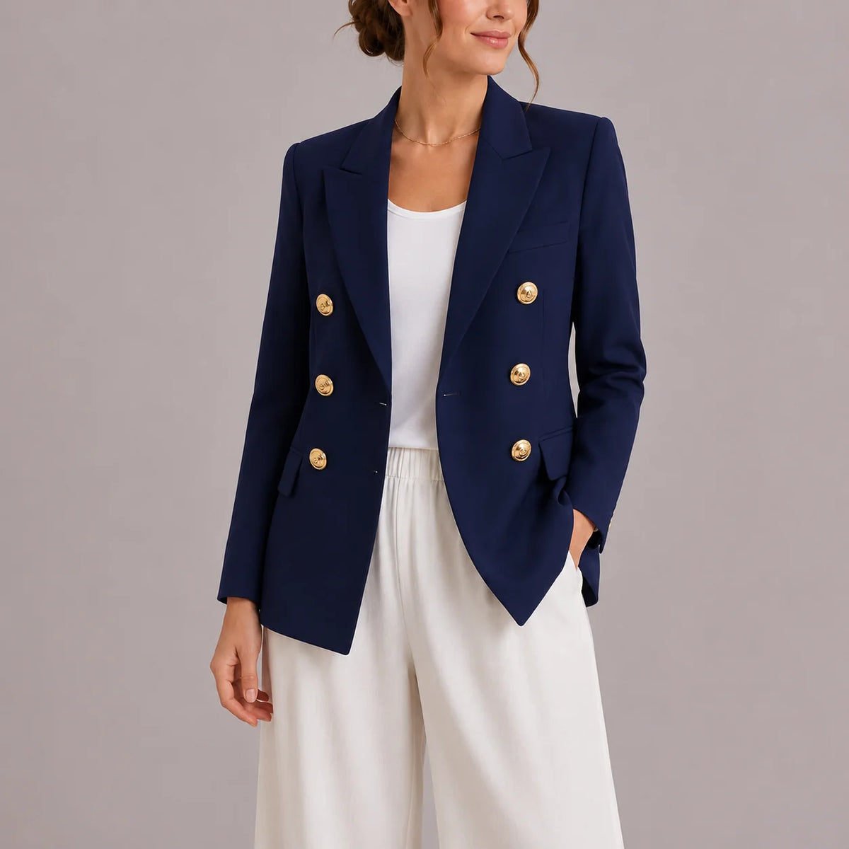 Elegant Double-Breasted Women's Blazer with Gold Buttons 1
