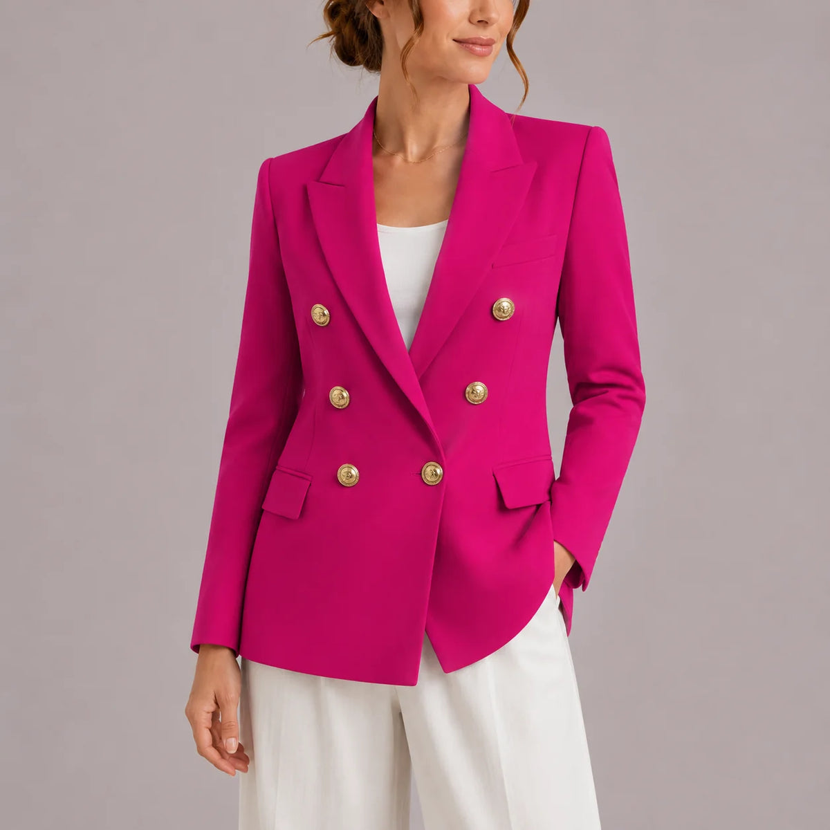 Elegant Double-Breasted Women's Blazer with Gold Buttons 3