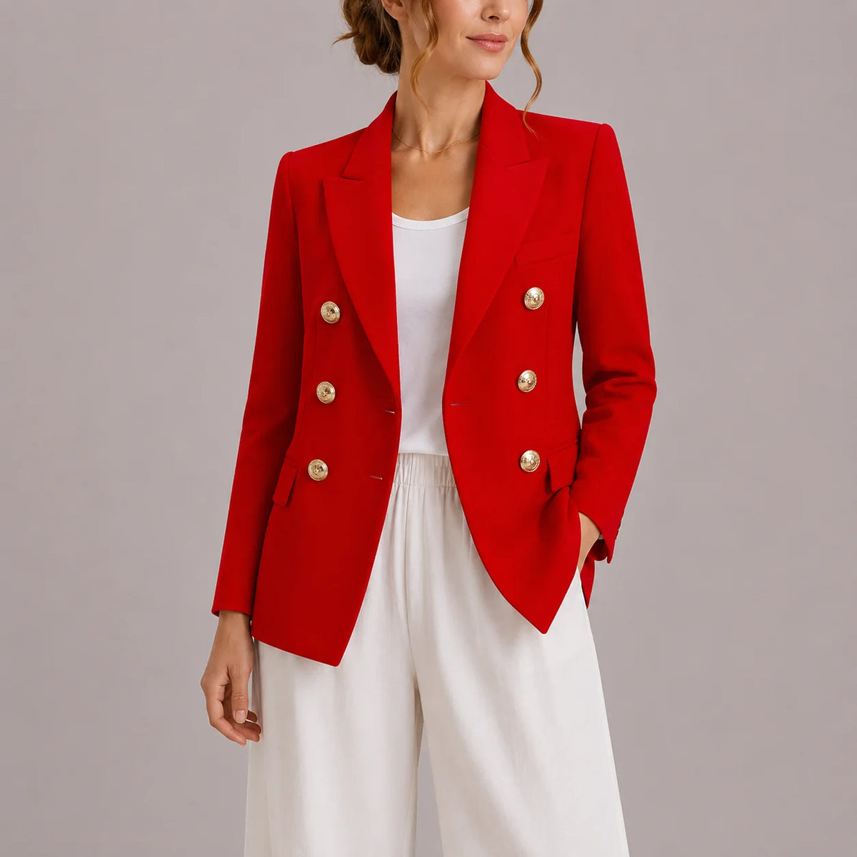 Elegant Double-Breasted Women's Blazer with Gold Buttons 6