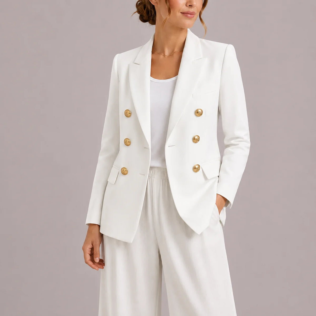 Elegant Double-Breasted Women's Blazer with Gold Buttons 4