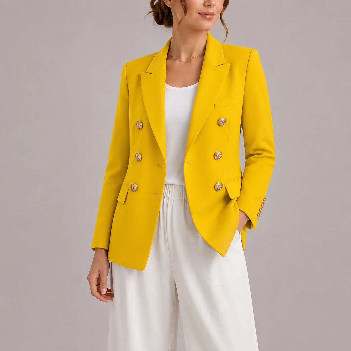 Elegant Double-Breasted Women's Blazer with Gold Buttons 5