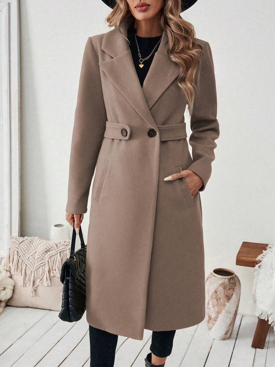 Elegant Long Wool Coat with Belted Waist and Side Pockets 3