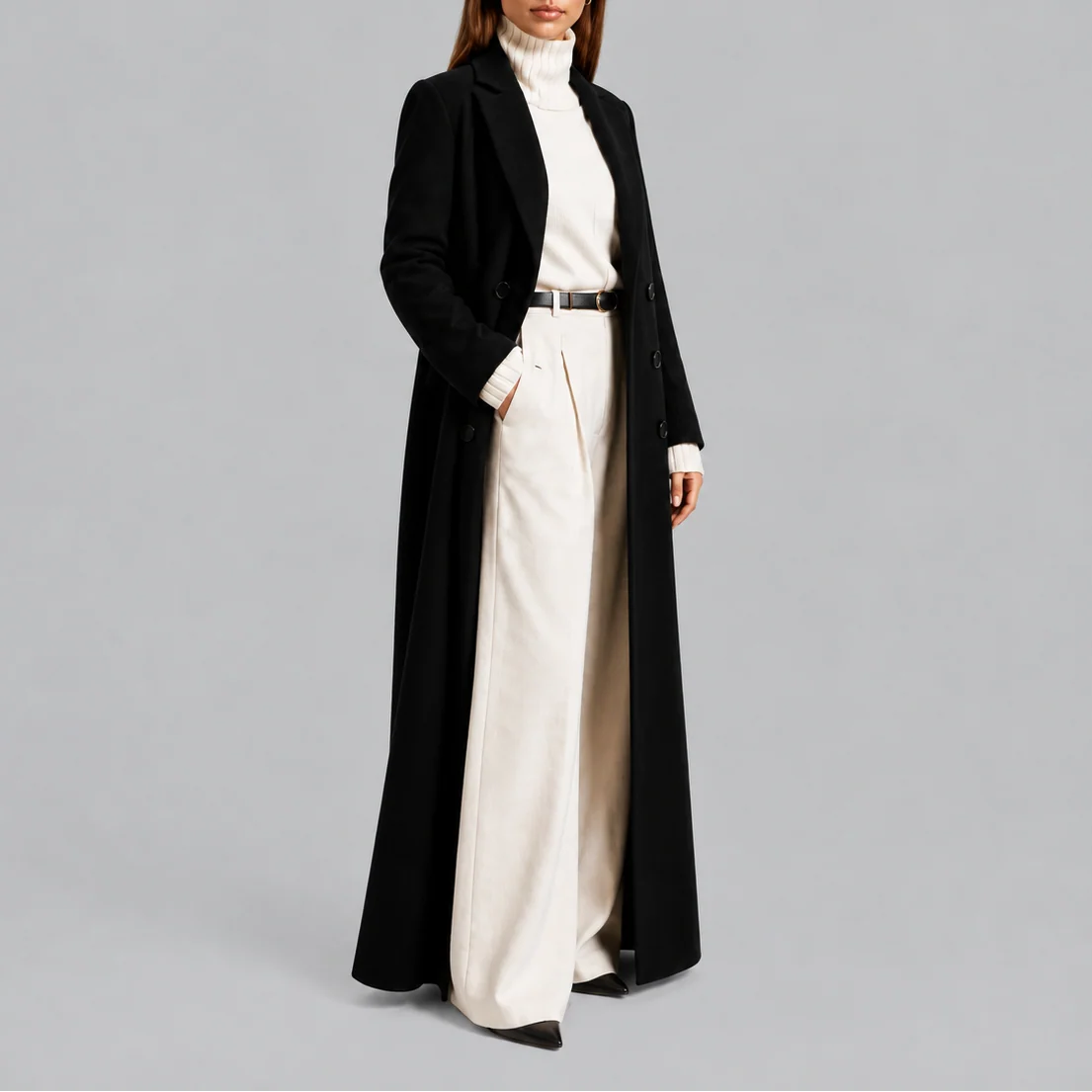 Elegant Longline Double-Breasted Winter Coat for Women 1
