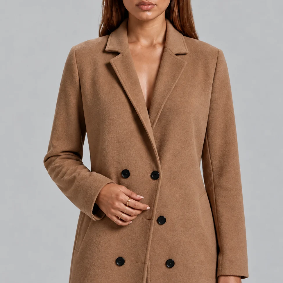 Elegant Longline Double-Breasted Winter Coat for Women 4