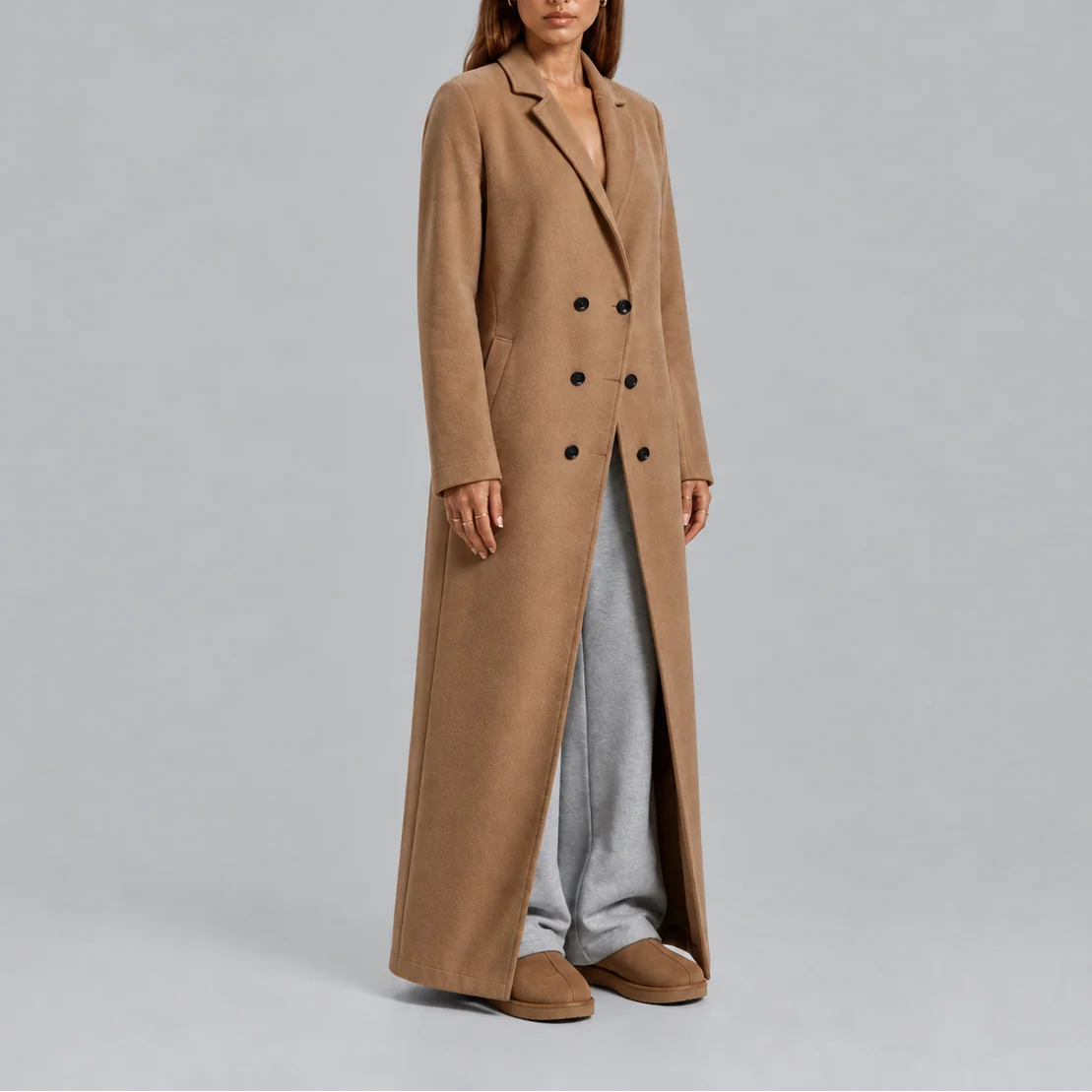 Elegant Longline Double-Breasted Winter Coat for Women 3