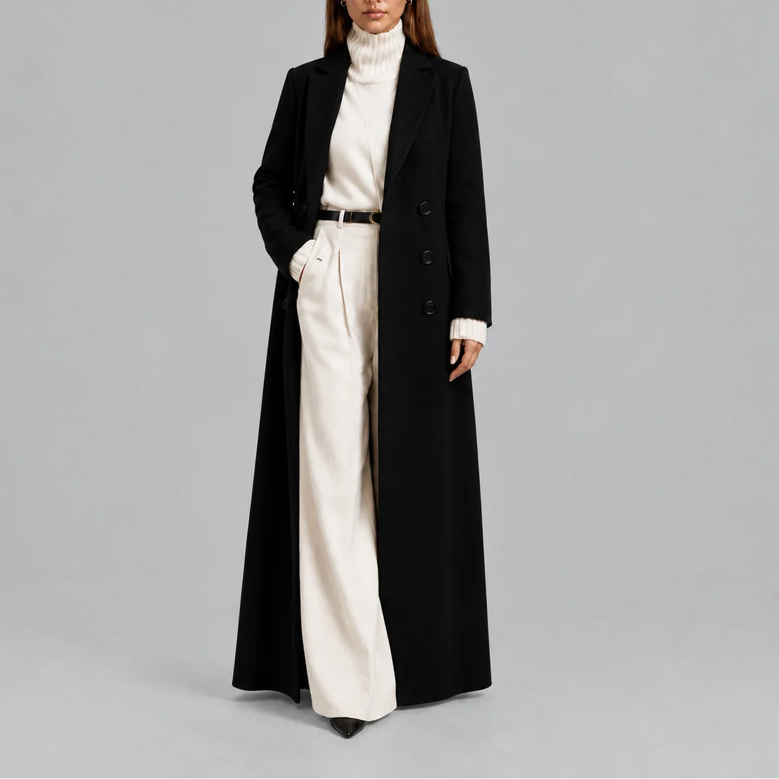 Elegant Longline Double-Breasted Winter Coat for Women 0
