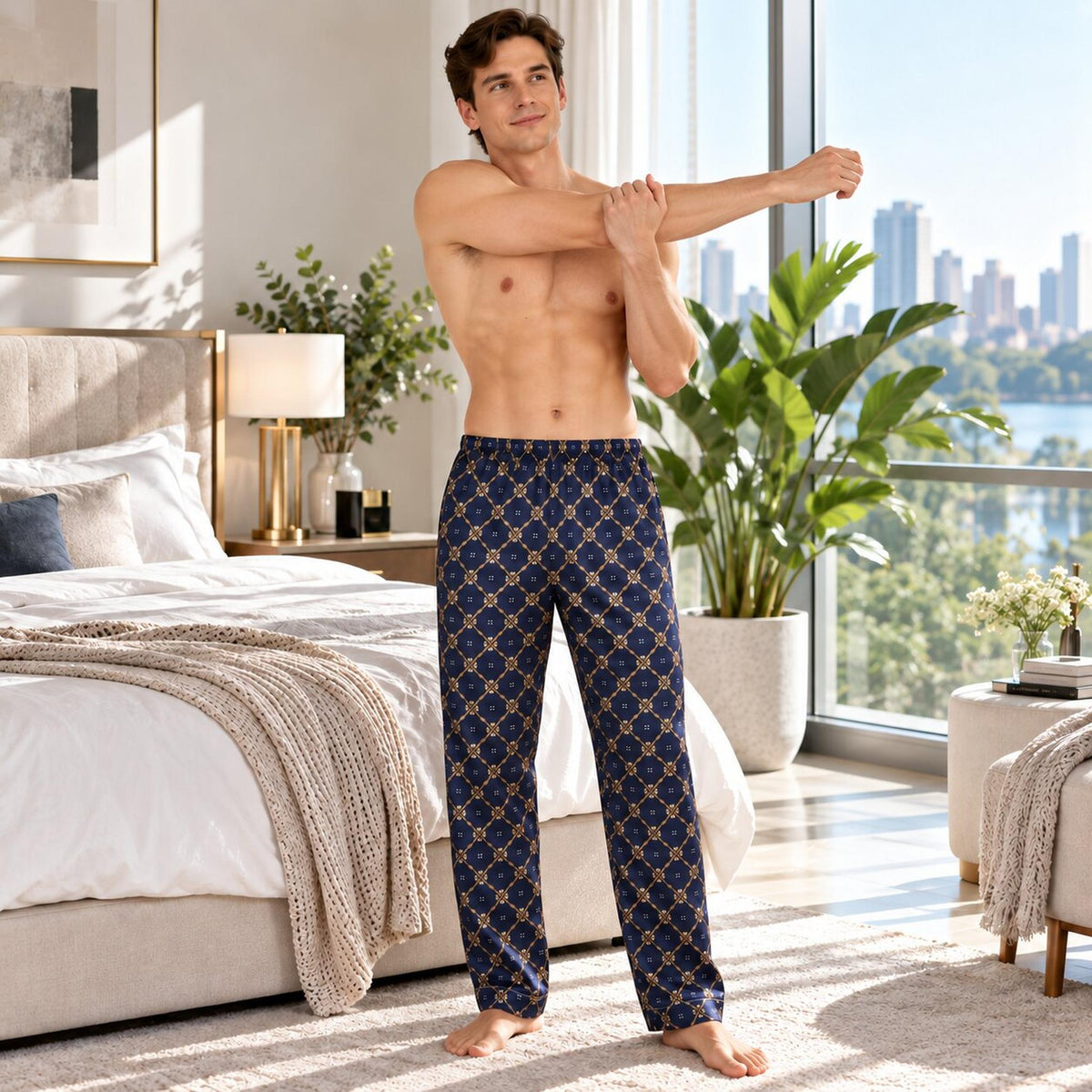 Elegant Mulberry Silk Men's Pajama Pants with Elastic Waist-Sleepwear-Glompi-Glompi