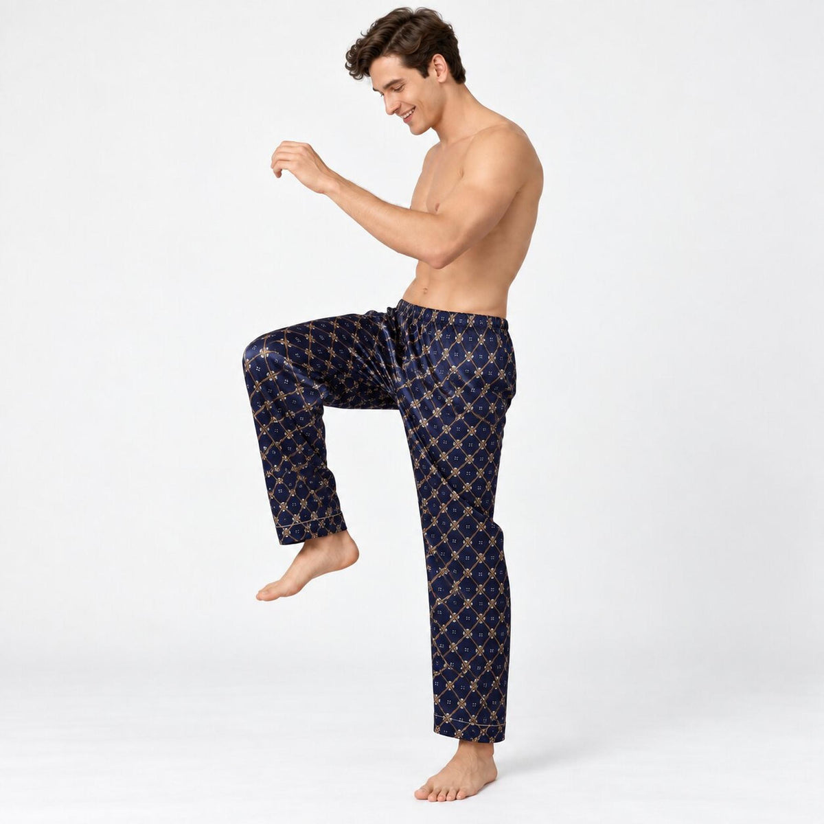 Elegant Mulberry Silk Men's Pajama Pants with Elastic Waist-Sleepwear-Glompi-Glompi