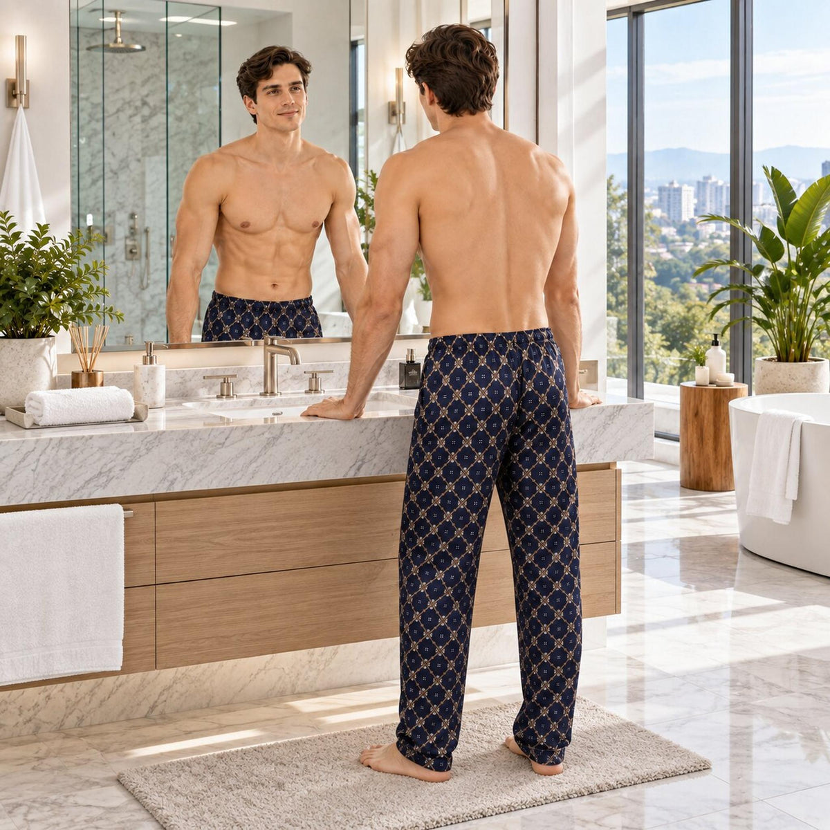 Elegant Mulberry Silk Men's Pajama Pants with Elastic Waist-Sleepwear-Glompi-Glompi