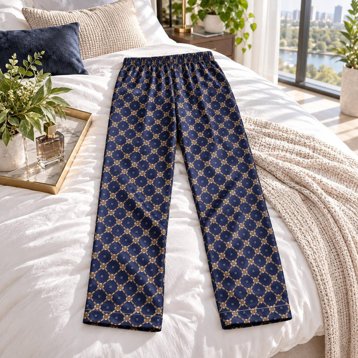 Elegant Mulberry Silk Men's Pajama Pants with Elastic Waist-Sleepwear-Glompi-Glompi
