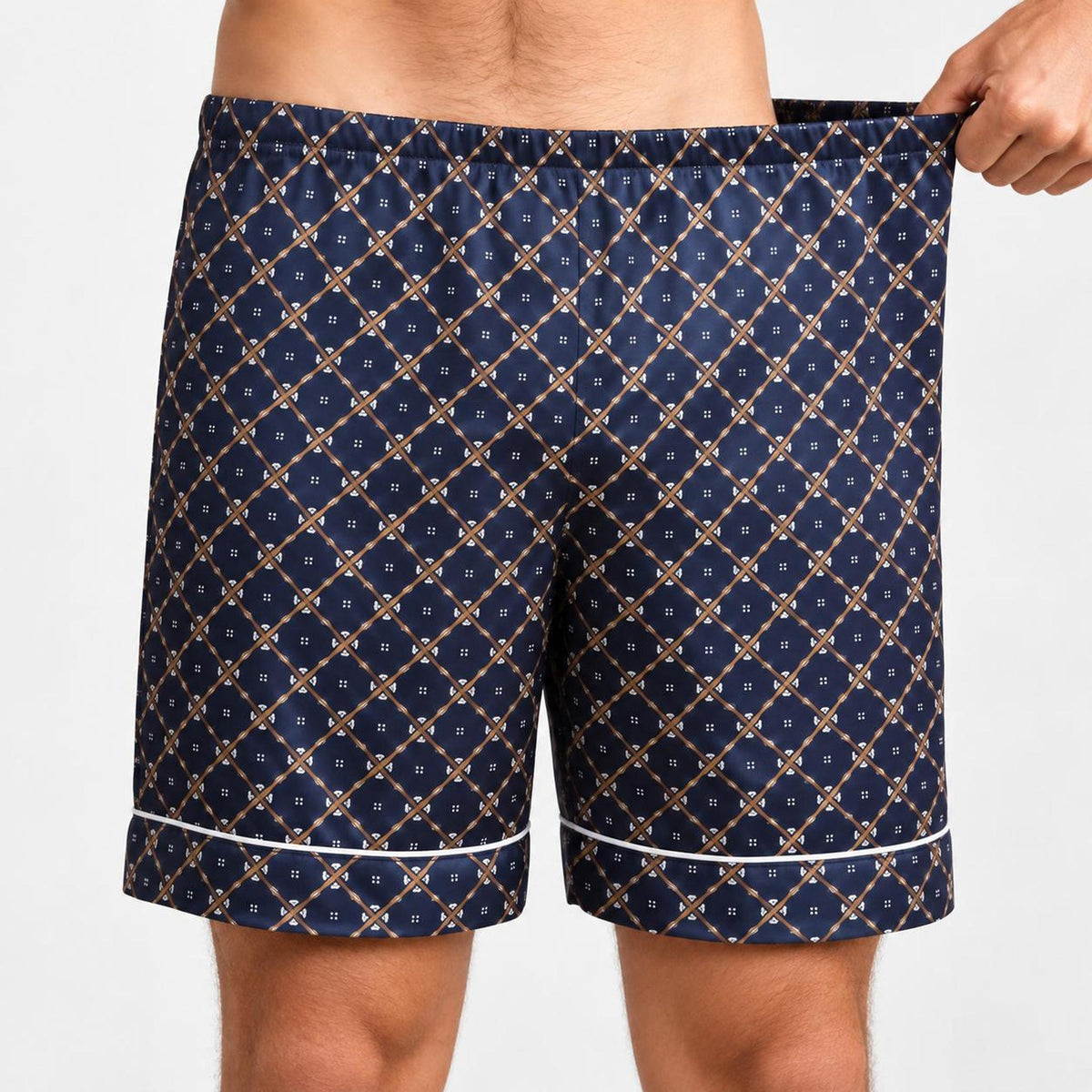 Elegant Mulberry Silk Pajama Set for Men with Chain Print-Men's Pajamas-Glompi-Glompi