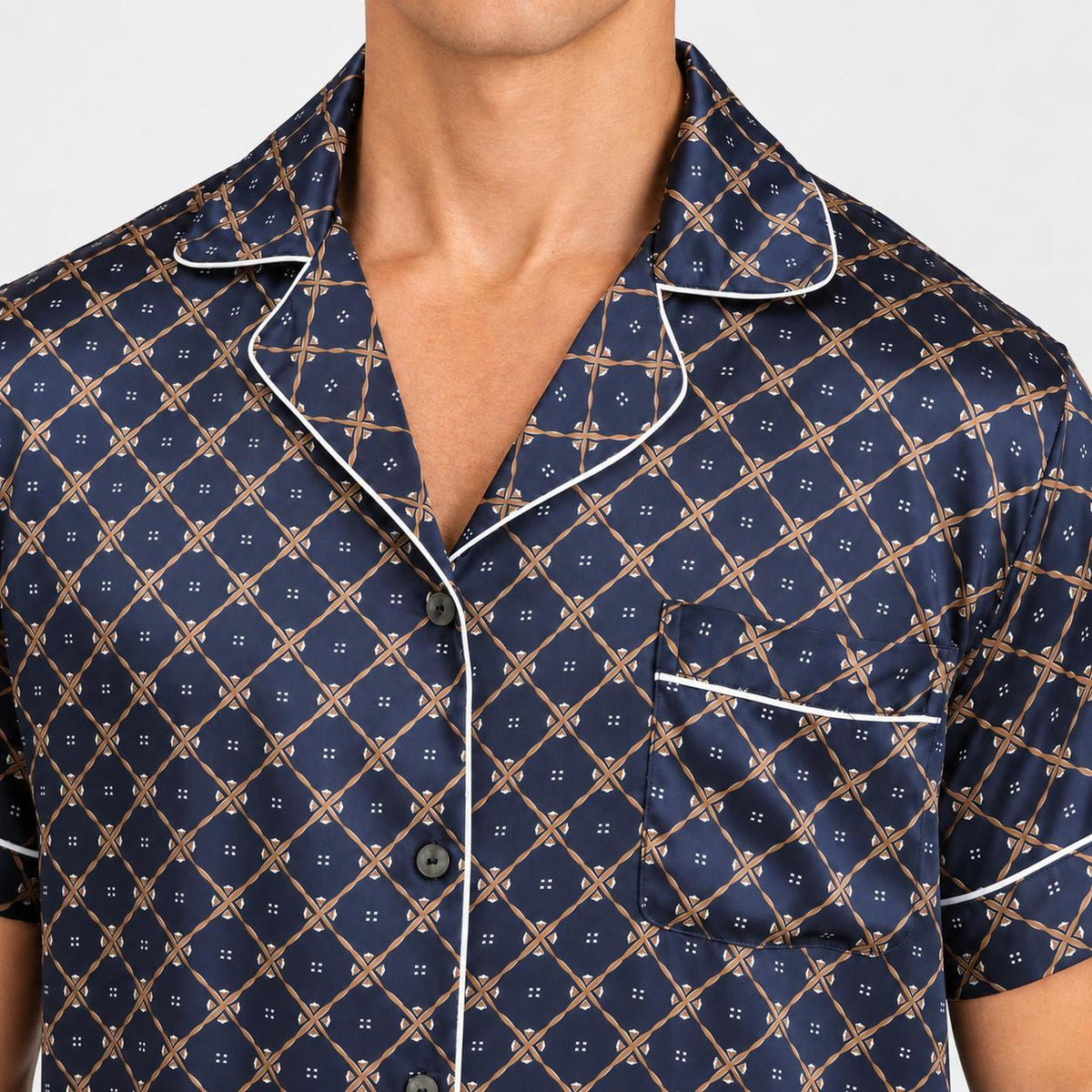 Elegant Mulberry Silk Pajama Set for Men with Chain Print-Men's Pajamas-Glompi-Glompi