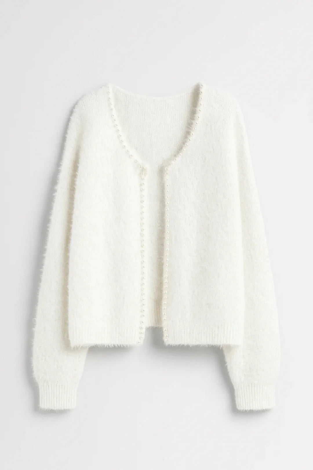 Elegant White Women's Cardigan Sweater with Pearl-Button Detail 0