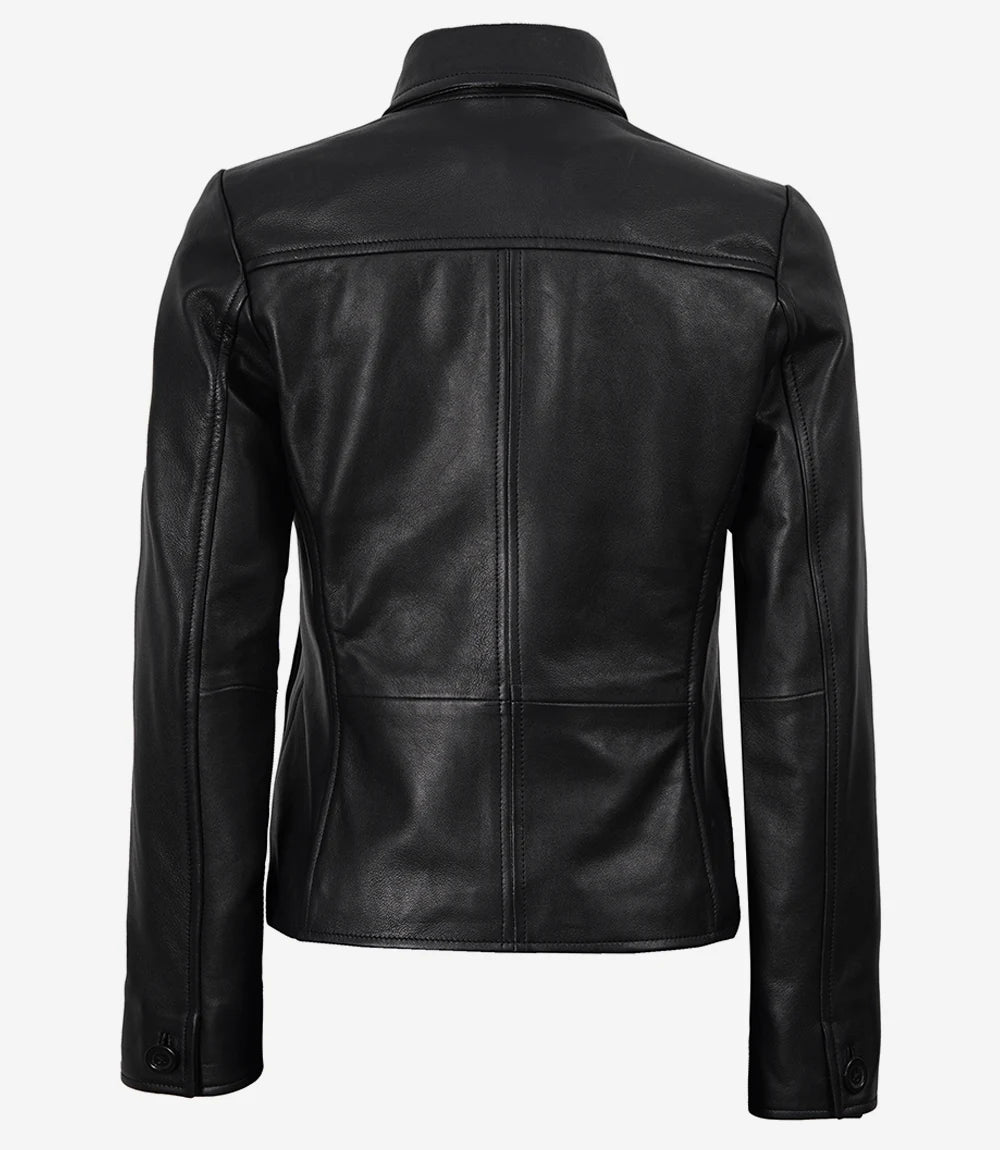 Elegant Women's Black Leather Jacket with 3 Button Closure-Leather Jackets-Glompi-Glompi