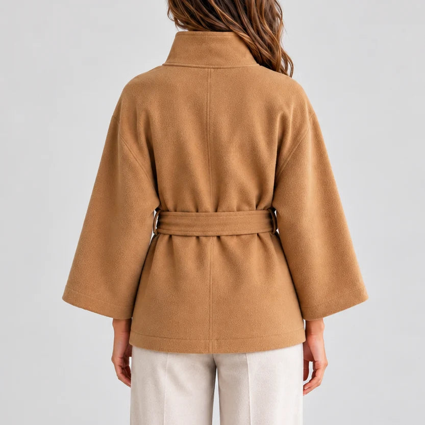 Elegant Women's Jacket with Stand Collar and Adjustable Belt 2