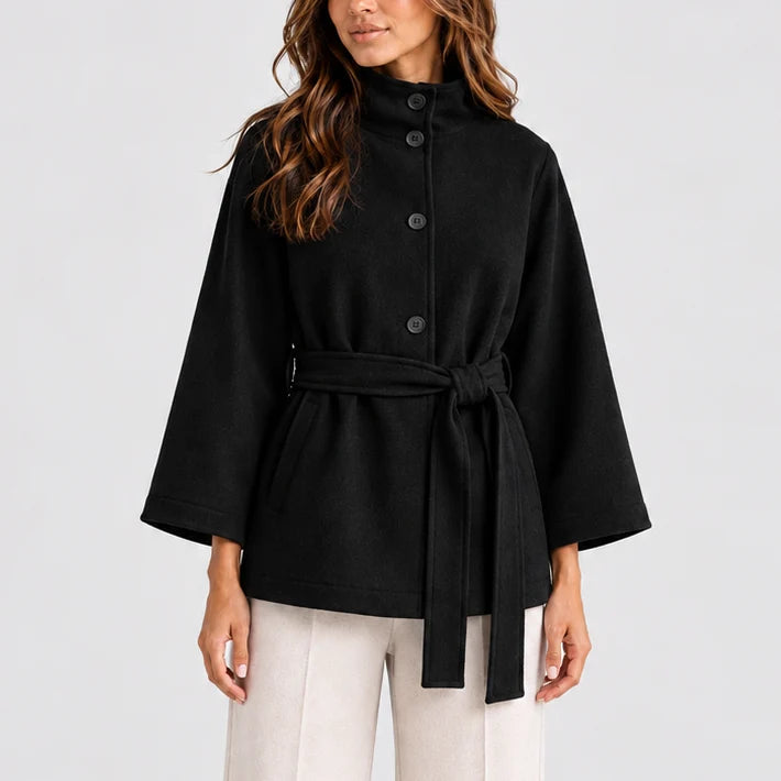 Elegant Women's Jacket with Stand Collar and Adjustable Belt 4