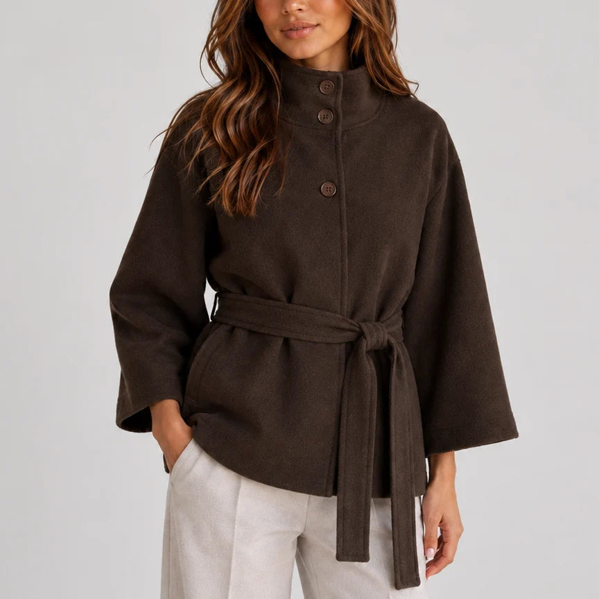 Elegant Women's Jacket with Stand Collar and Adjustable Belt 5