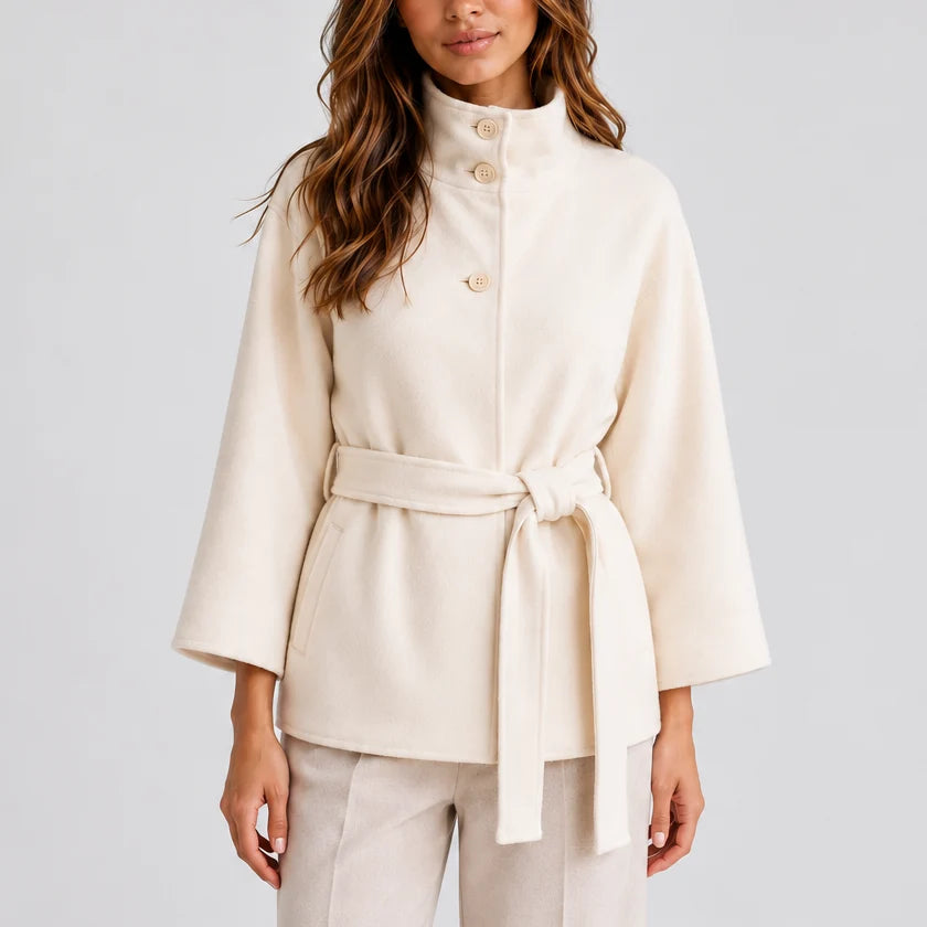 Elegant Women's Jacket with Stand Collar and Adjustable Belt 3