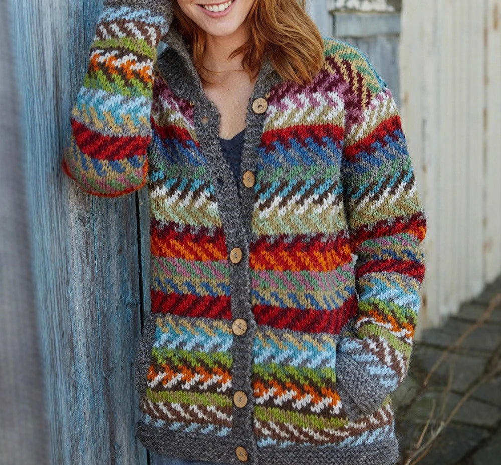 Fair Isle Chunky Knit Cardigan Sweater for Women 3