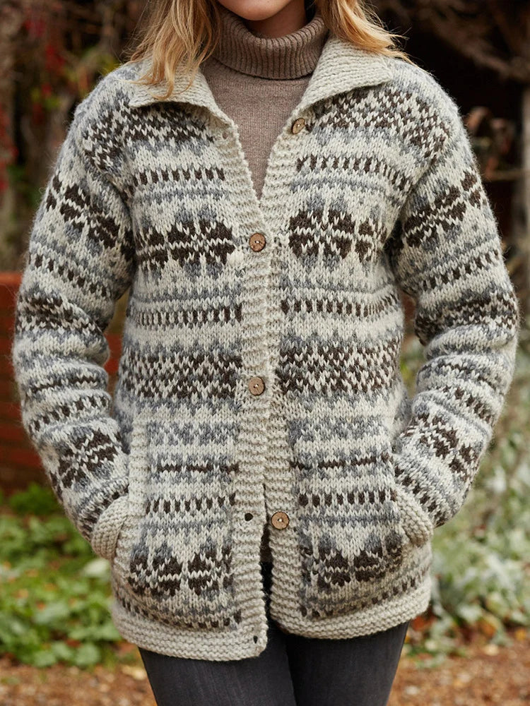 Fair Isle Chunky Knit Cardigan Sweater for Women 4