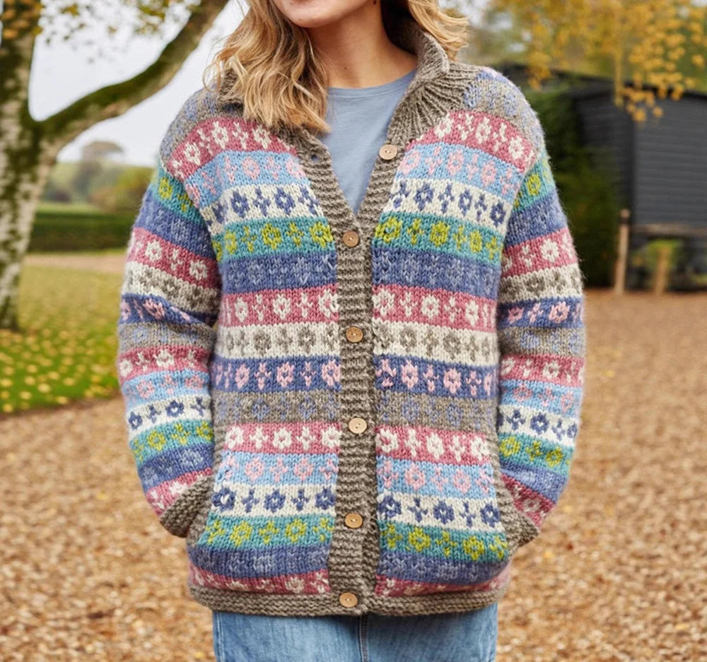 Fair Isle Chunky Knit Cardigan Sweater for Women 2
